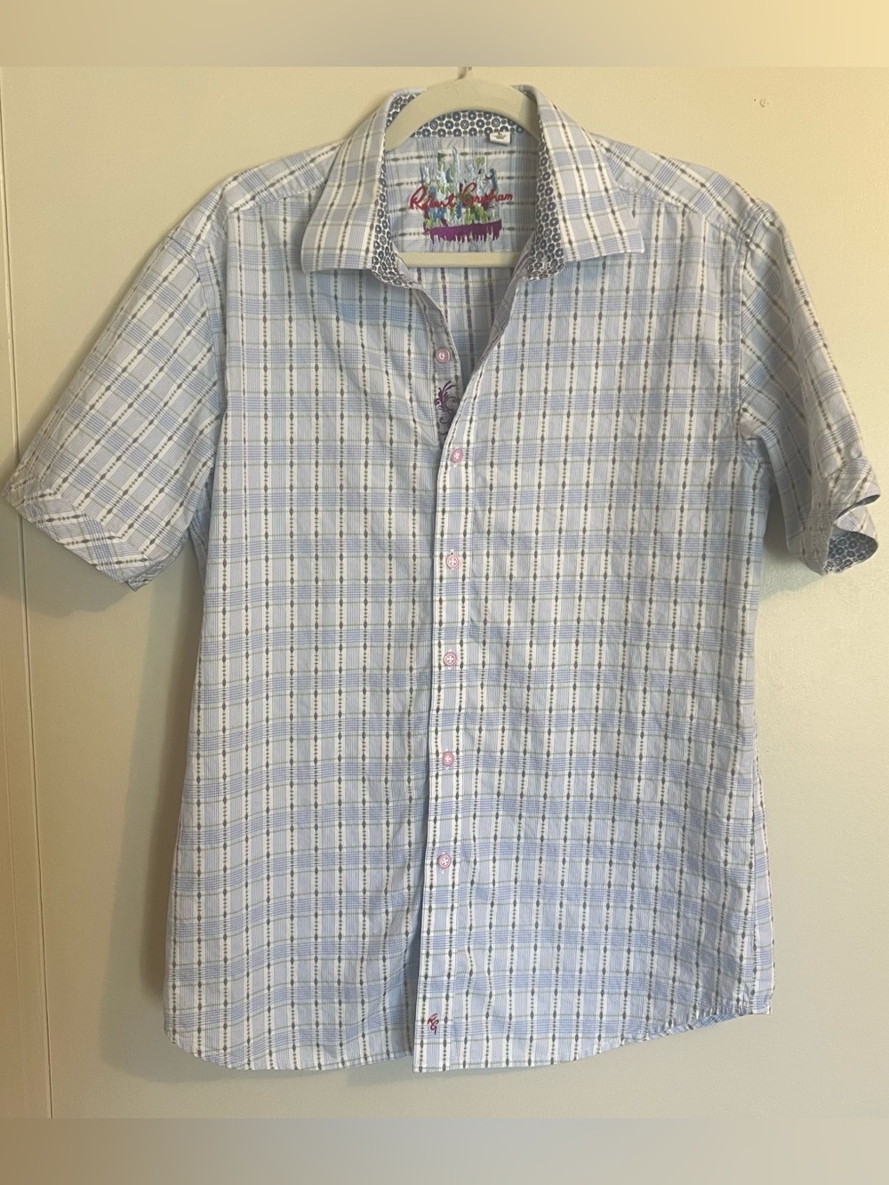 Robert Graham Light Blue Plaid Short-Sleeve Button-Down Shirt